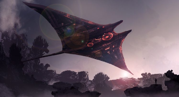 futuristic, Spaceship, Manta rays, Science fiction HD Wallpaper Desktop Background