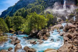 Switzerland, Waterfall, Water, Rocks, Trees