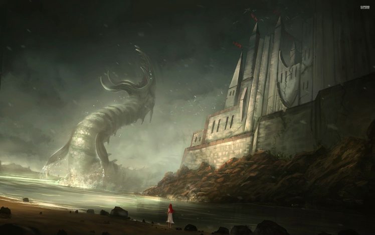 sea monsters, Castle HD Wallpaper Desktop Background