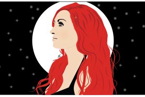 redhead, Vector, Black background, Moonlight, Moonlight Lady, Star trails, Illustration