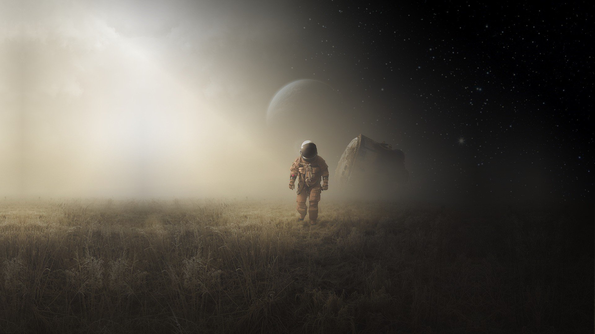 astronaut, Michał Klimczak, Science fiction, Planet Wallpaper