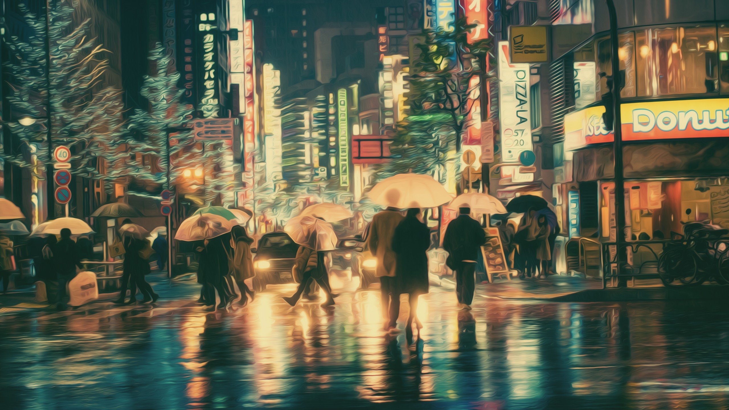 Masashi Wakui, Photography, Photo manipulation, Umbrella, Neon lights Wallpaper