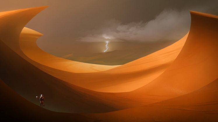 astronaut, Desert, Lightning HD Wallpaper Desktop Background