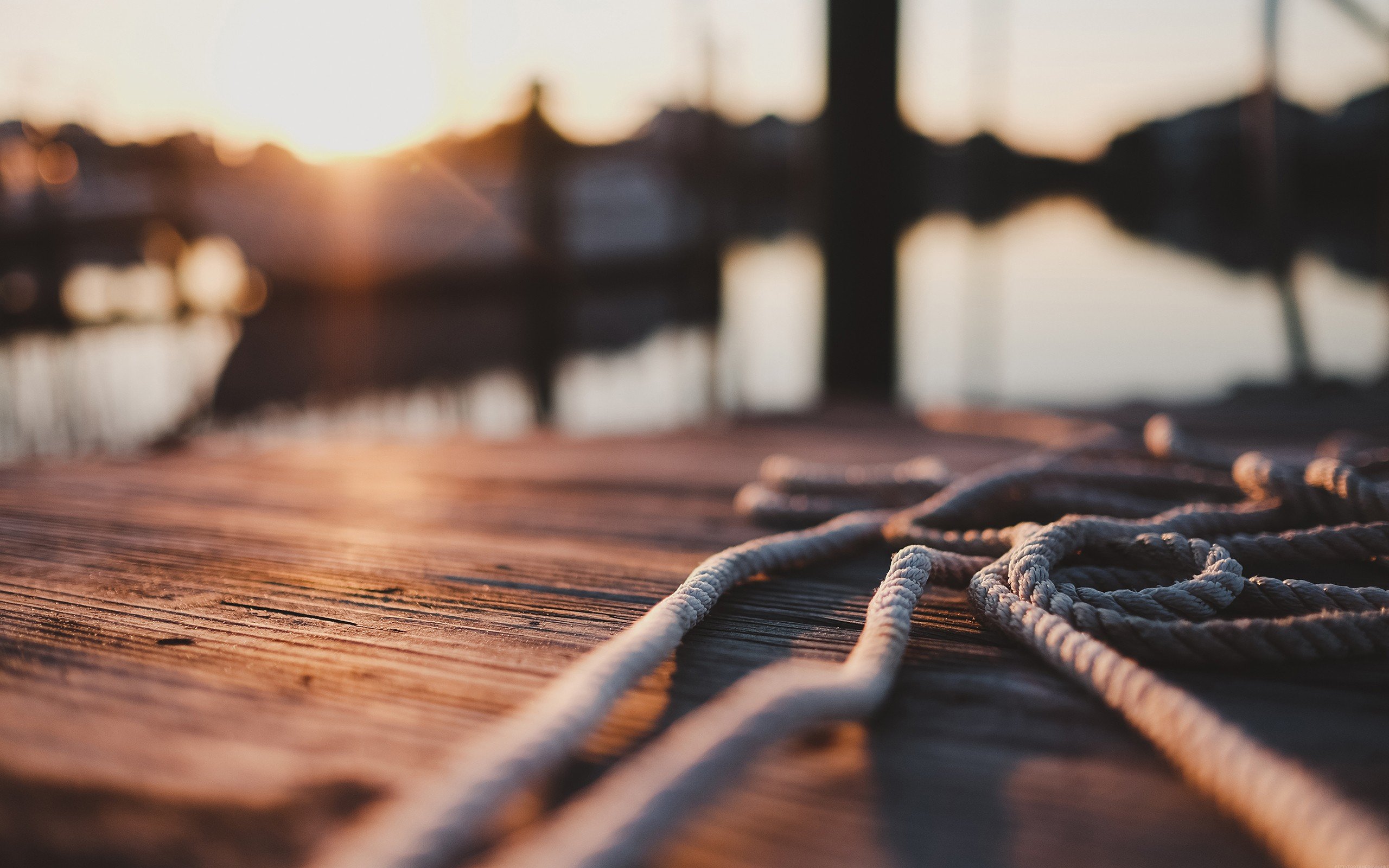 photography, Ropes, Depth of field, Water, Sun rays Wallpaper