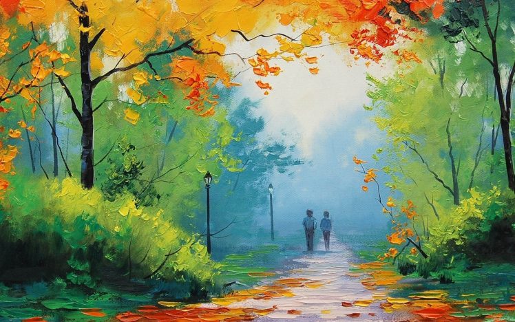 painting, Fall, Park HD Wallpaper Desktop Background