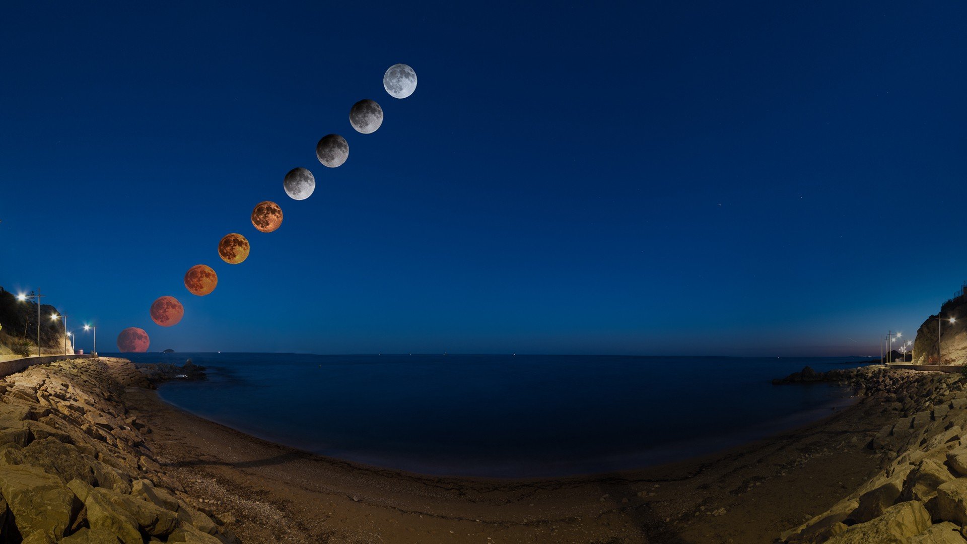 night, Moonlight, Pacific Ocean Wallpaper