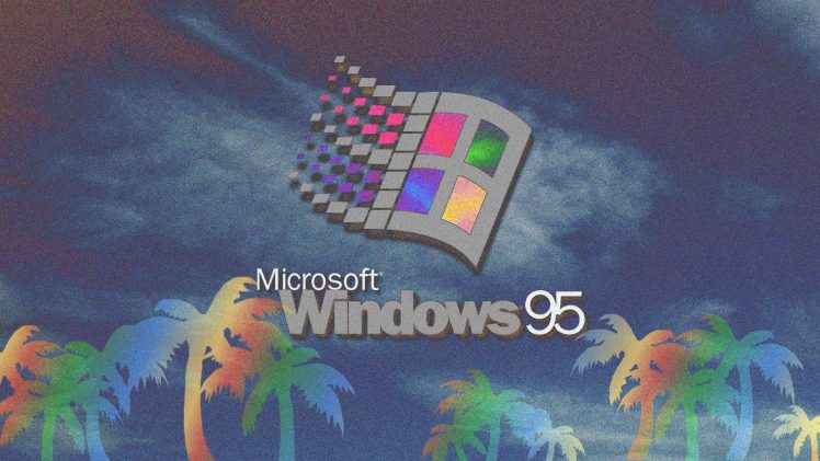 Microsoft Windows, Vaporwave, Palm trees, Windows 95 HD Wallpaper Desktop Background