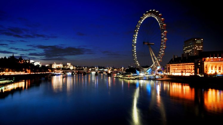 London, Water, Reflection, Night, Lights HD Wallpaper Desktop Background