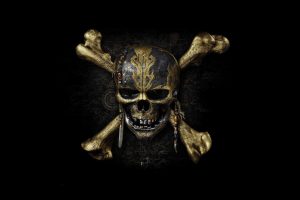 Pirates of the Caribbean: Dead Men Tell No Tales, Skull, Black background, Skull and bones