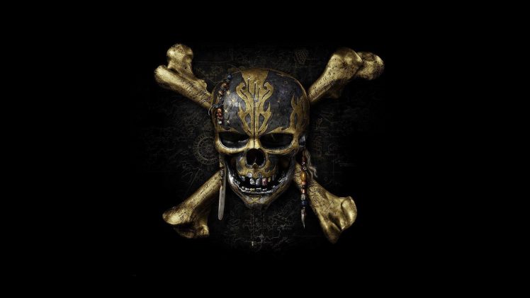 Pirates of the Caribbean: Dead Men Tell No Tales, Skull, Black background, Skull and bones HD Wallpaper Desktop Background