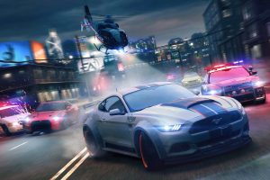 Need for Speed: No Limits, Video games, Night, City, Ford Mustang GT, Nissan GT R, BMW M4, Police cars, Tuning, Motion blur, Need for Speed