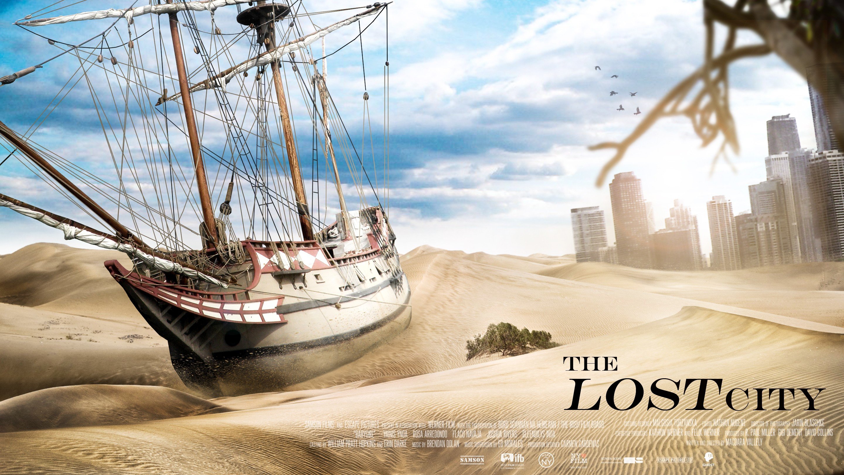 cityscape, Desert, Ship, Movie poster Wallpaper