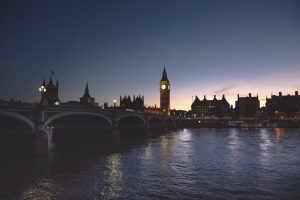 London, UK, Water, Big Ben, Evening