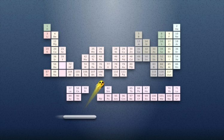 periodic table, Elements, Radioactive, Retro games, Chemistry, Science, Blue background, Arkanoid HD Wallpaper Desktop Background
