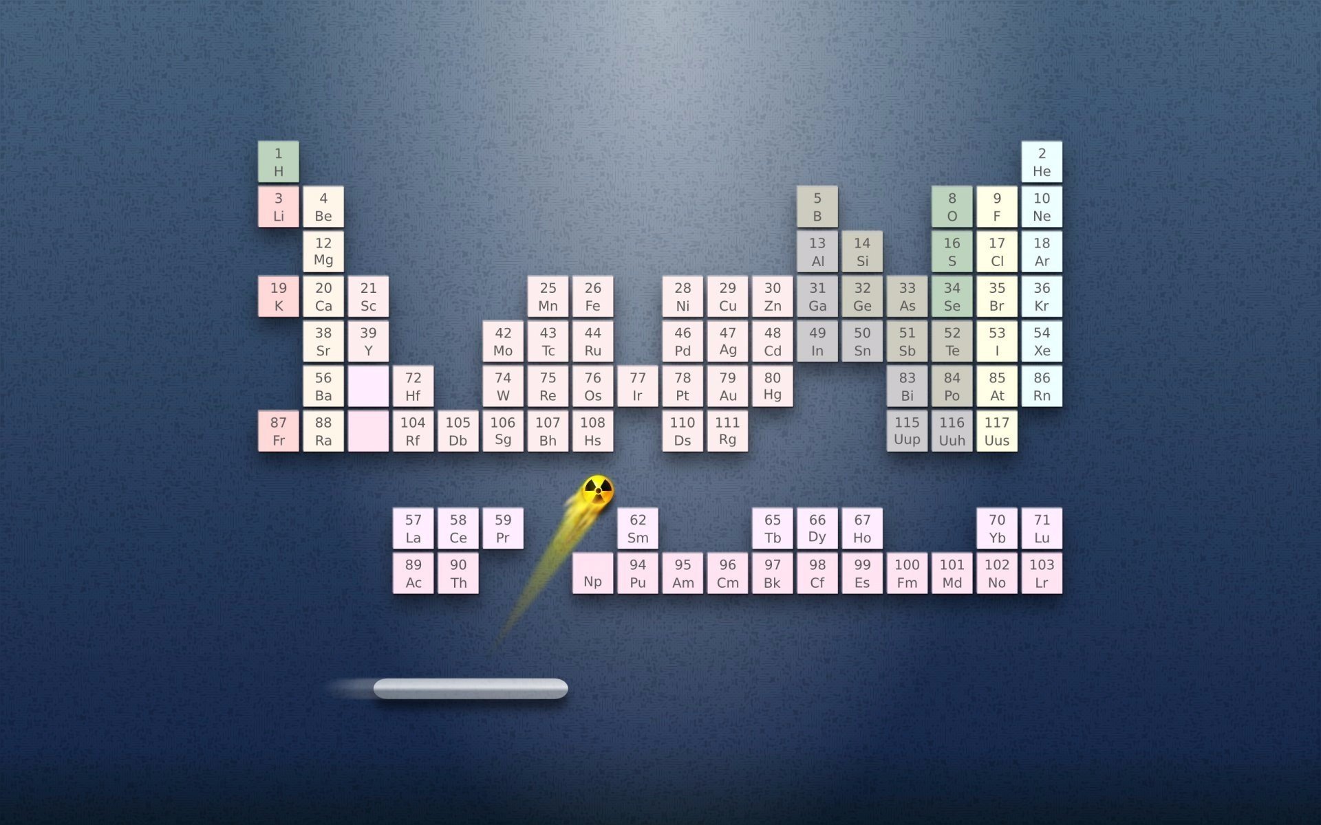 periodic table, Elements, Radioactive, Retro games, Chemistry, Science, Blue background, Arkanoid Wallpaper