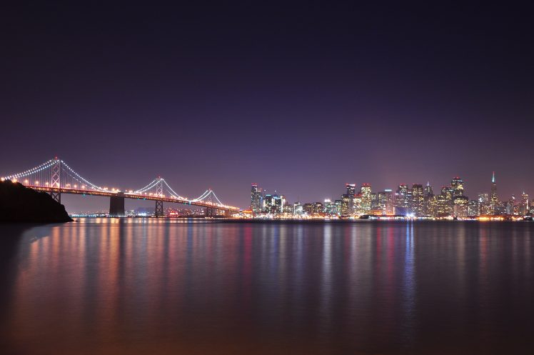 city, Lights, Urban, Bridge, Night, Water HD Wallpaper Desktop Background