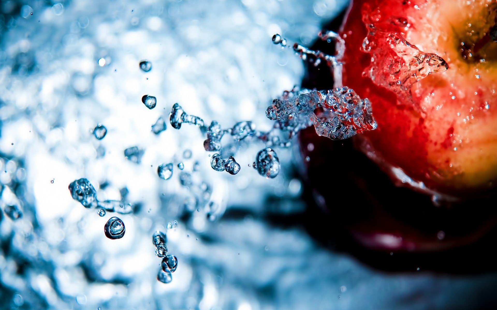 water, Apples, Water drops, Macro Wallpaper