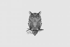owl, Minimalism, Tattoo, Monochrome
