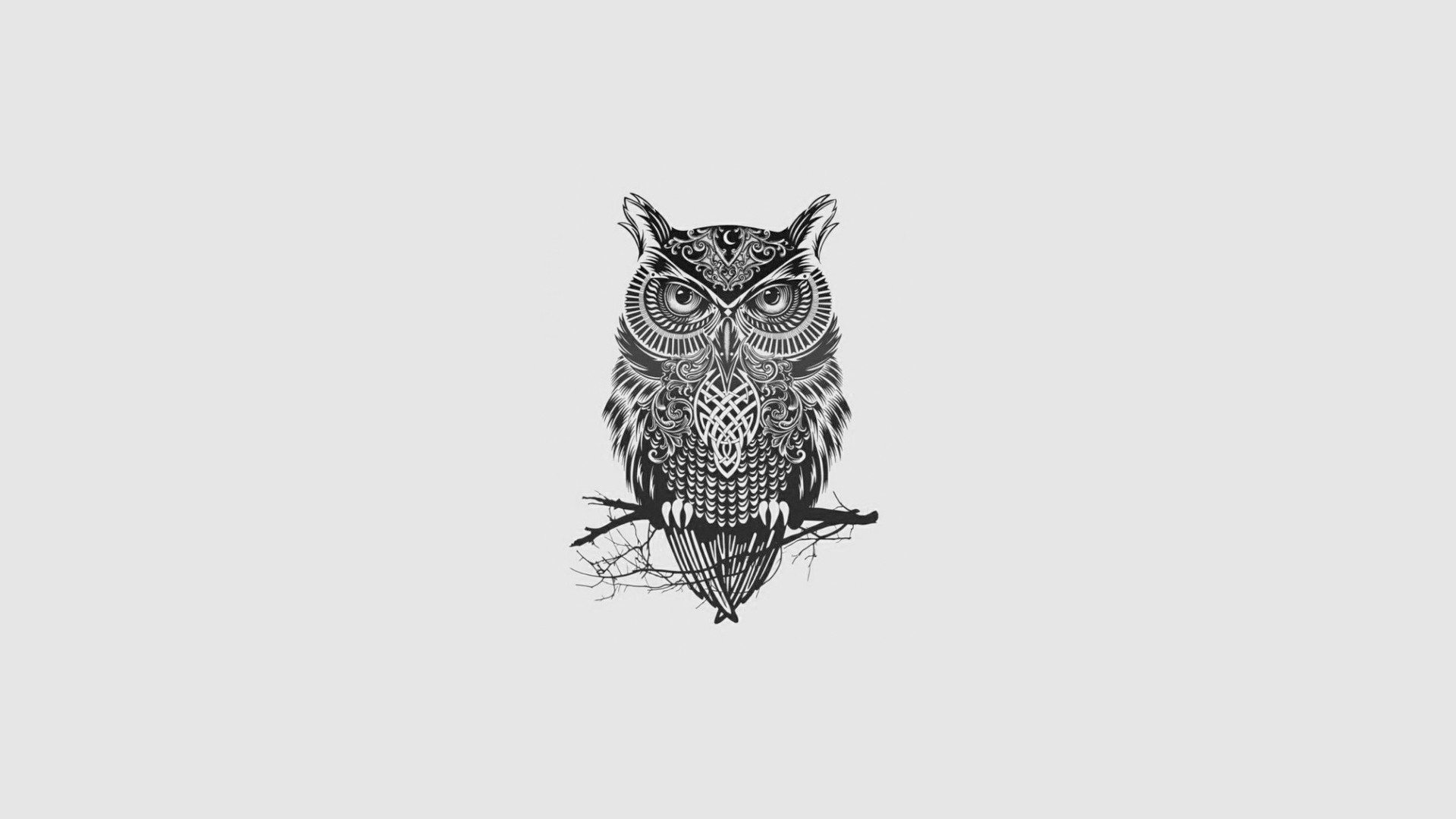 owl, Minimalism, Tattoo, Monochrome Wallpaper