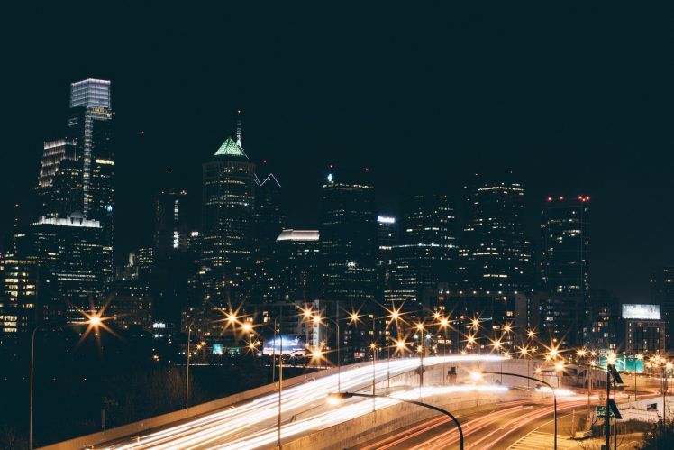 city, Lights, Road, Night, Cityscape, Philadelphia, 6k HD Wallpaper Desktop Background