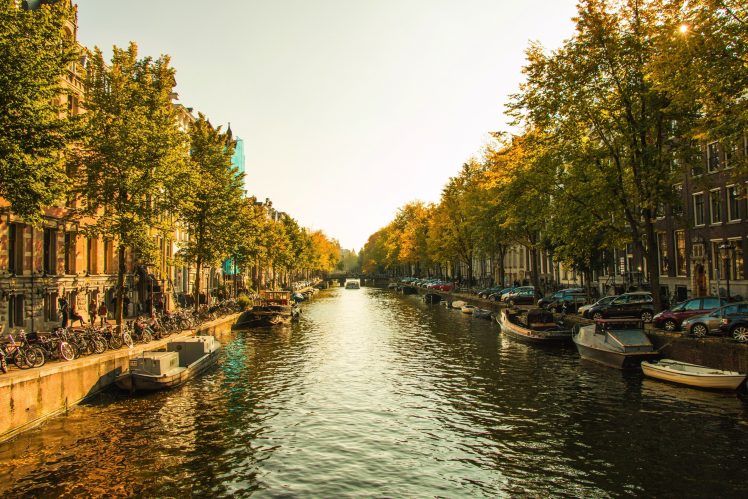 Netherlands, October, Canal, Boat HD Wallpaper Desktop Background