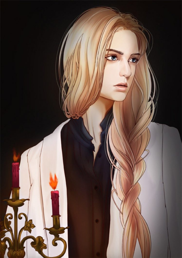 blonde, Braids, Blue eyes, Long hair, Candles HD Wallpaper Desktop Background