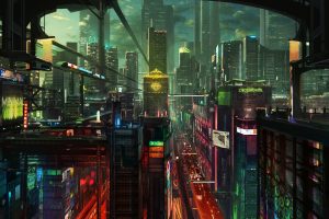 cyberpunk, City, Night, Skyscraper, Lights