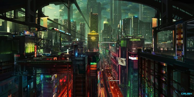 cyberpunk, City, Night, Skyscraper, Lights HD Wallpaper Desktop Background