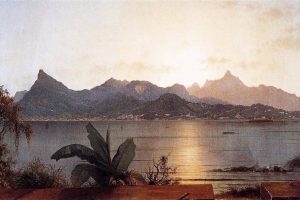 classic art, Harbor, Mountains, Sunlight, Painting