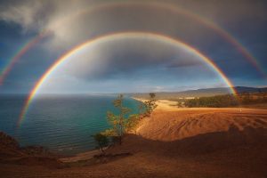 Pavel Minaev, Nature, Landscape, Trees, 500px, Lake Baikal, Russia, Rainbows, Clouds, Sand, Lake
