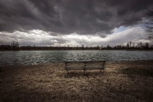 bench, Water, Landscape, Clouds, Sky, HDR