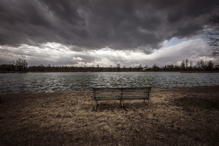 bench, Water, Landscape, Clouds, Sky, HDR HD Wallpaper Desktop Background