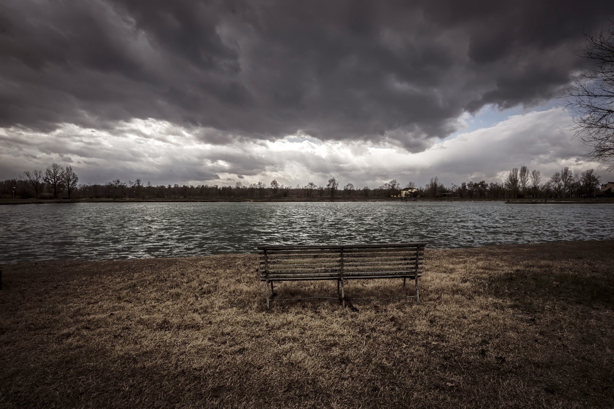 bench, Water, Landscape, Clouds, Sky, HDR Wallpaper