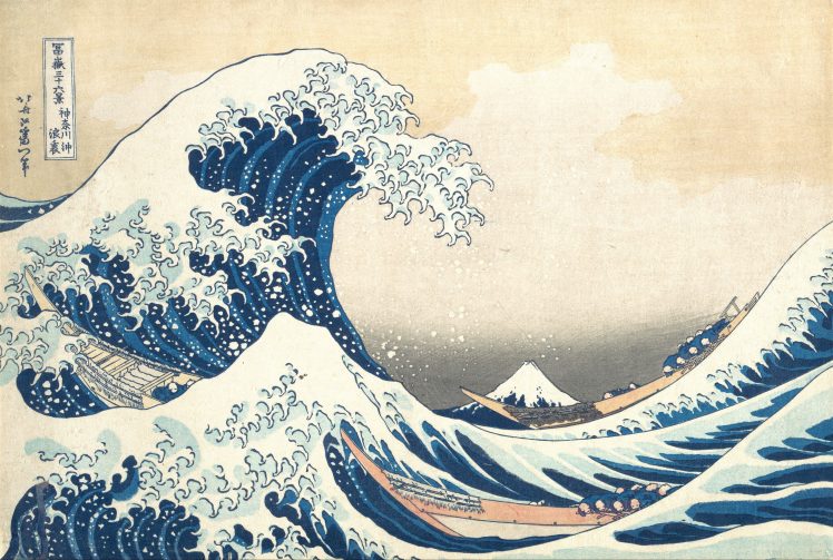 waves, Painting, Japan, Artwork, Sea, Boat, The Great Wave off Kanagawa HD Wallpaper Desktop Background