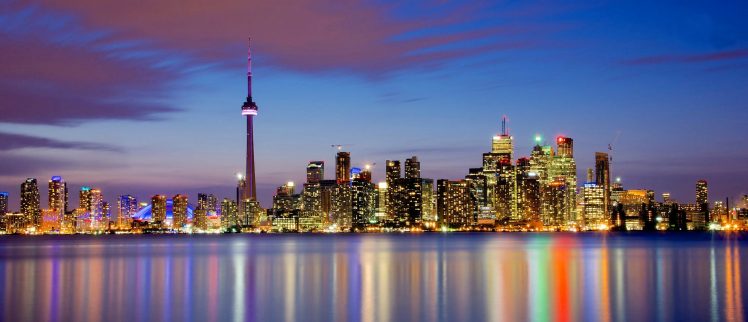 Toronto, City, Cityscape, Reflection, Architecture, Lights, Sky, Colorful HD Wallpaper Desktop Background
