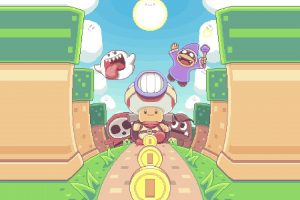 Toad (character), Shy Guy, Goomba, Wizrobe (Mario), Boo, Money, Video games, Ghost, Super Mario, Pixel art, Pixels, Clouds, Sun, Grass, Cobblestone, Coins