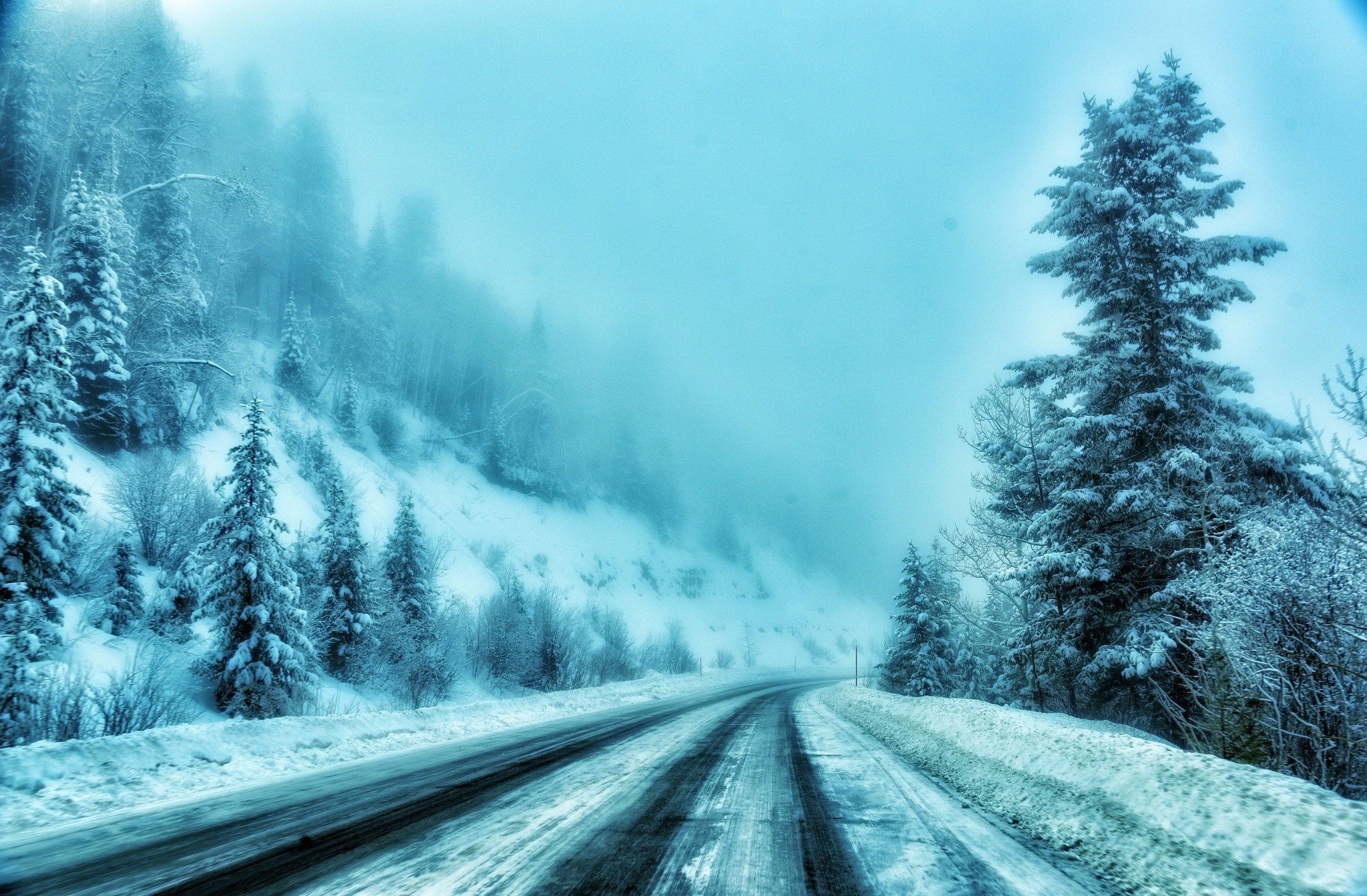 road, Winter, Nature, Ice, Trees Wallpaper