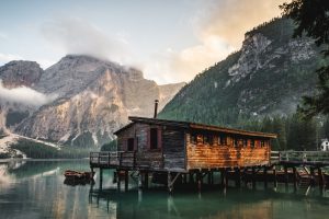 nature, Water, House, Mountains, Mist, Lake, Reflection, Forest, Landscape, Boat