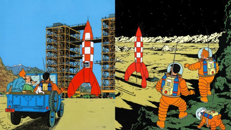 Tintin, Drawing, Rocket, Book cover HD Wallpaper Desktop Background