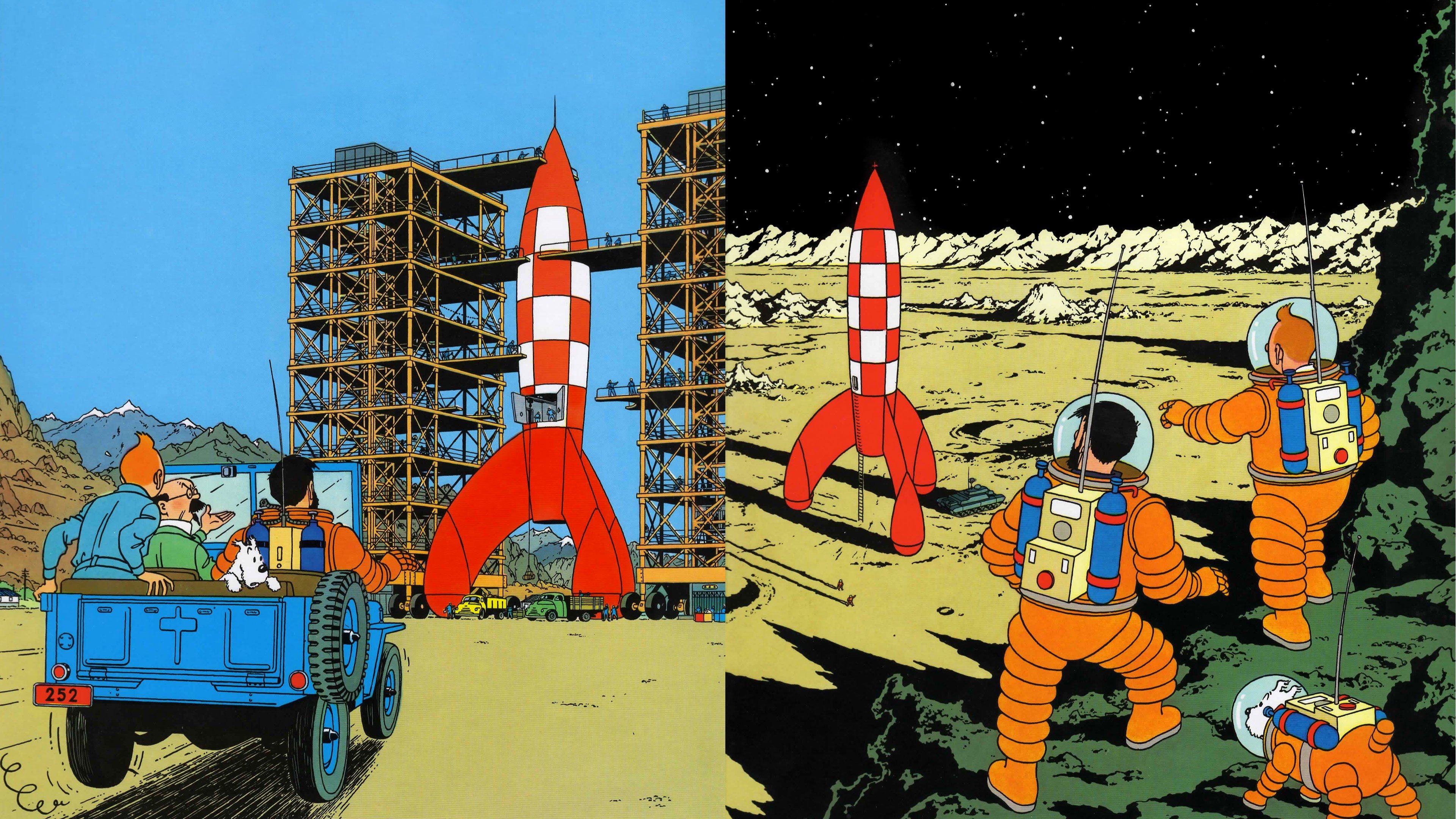 Tintin, Drawing, Rocket, Book cover Wallpaper