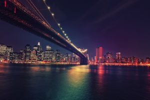 New York City, Cityscape, USA, Night, Brooklyn Bridge, Landscape, Neon
