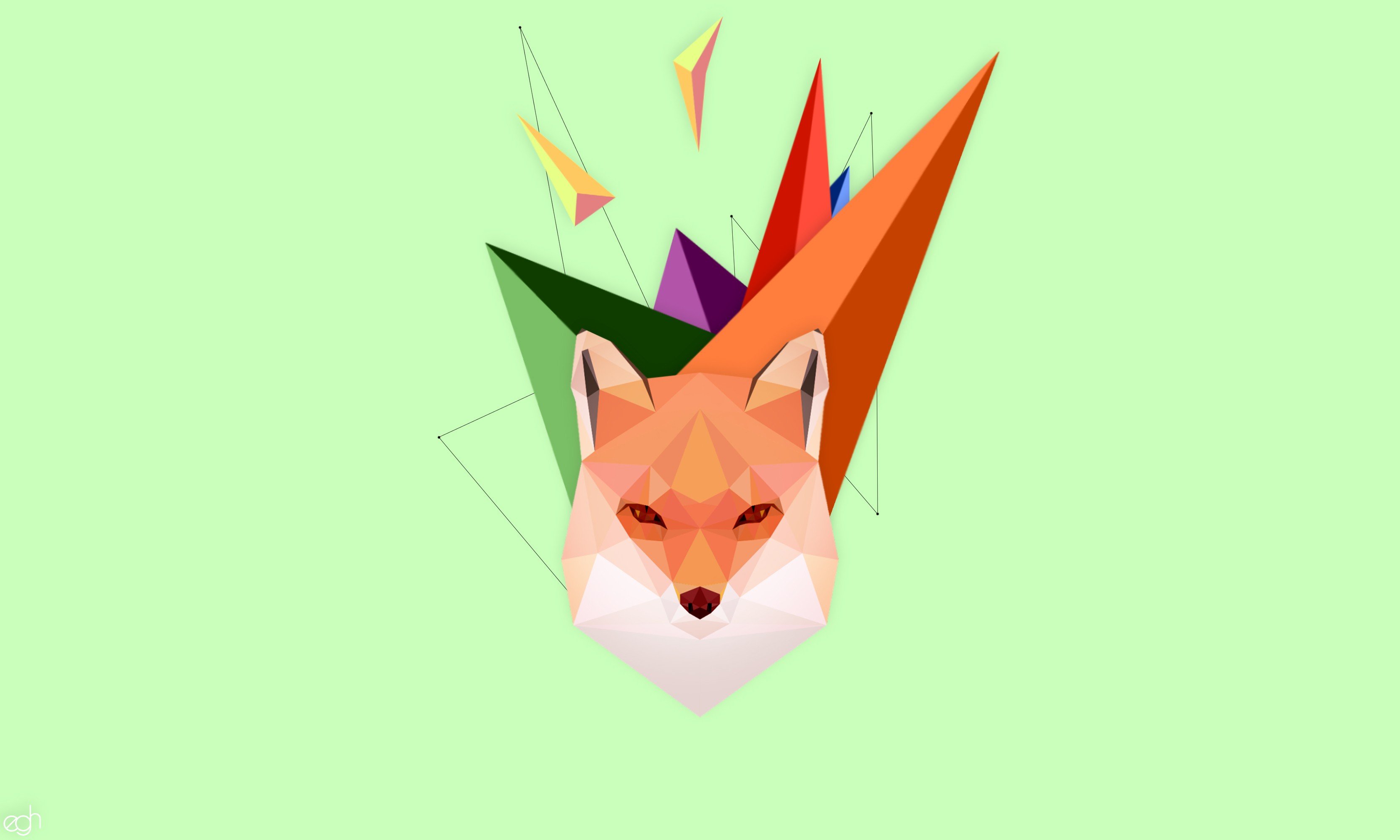 fox, Green, Abstract, Geometry, Animals, Fox cubs, Minimalism Wallpaper