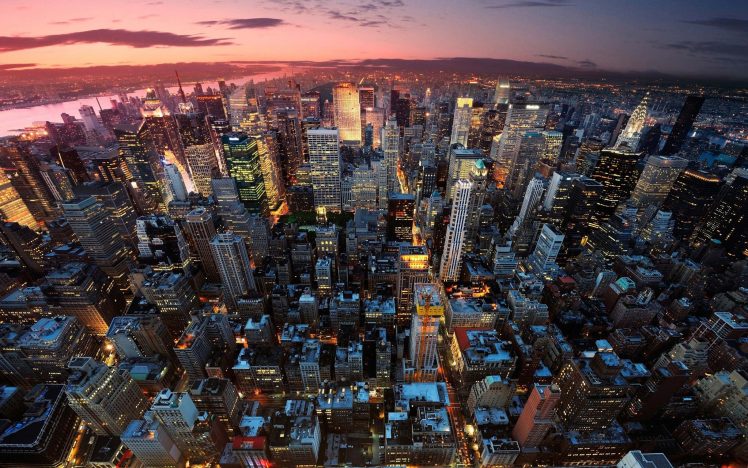 Manhattan, River, City, New York City, Building, Sunset, Empire State HD Wallpaper Desktop Background