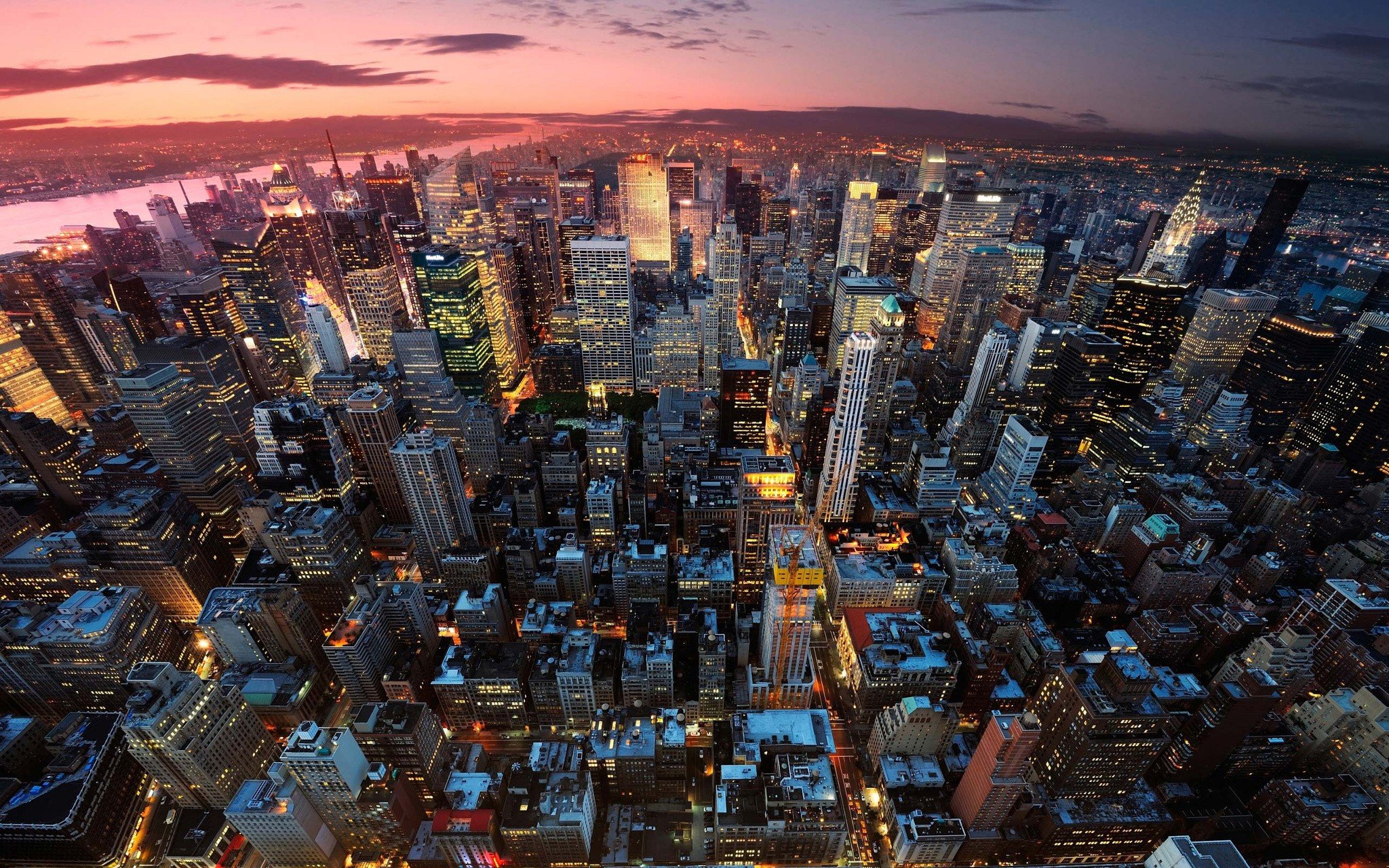 Manhattan, River, City, New York City, Building, Sunset, Empire State Wallpaper