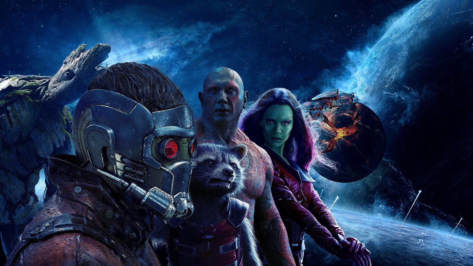 Groot, Drax the Destroyer, Star Lord, Rocket Raccoon, Gamora, Zoe Saldana, Guardians of the Galaxy, Guardians of the Galaxy Vol. 2, Movies, Space, Planet Wallpaper