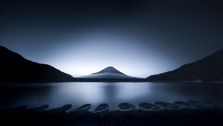mountains, Landscape, Boat, Water, Nature, Lake, Mount Fuji, Sunrise, Japan HD Wallpaper Desktop Background