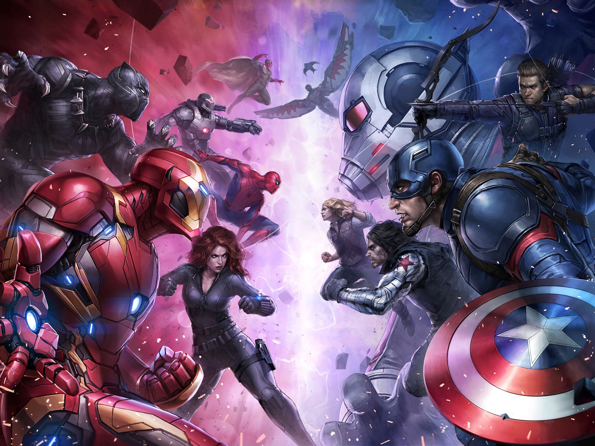 Black Widow, Hawkeye, Black Panther, Artwork, Marvel Comics, Marvel Cinematic Universe, Captain America: Civil War, Iron Man, Captain America, Ant Man, Spider Man, War Machine Wallpaper