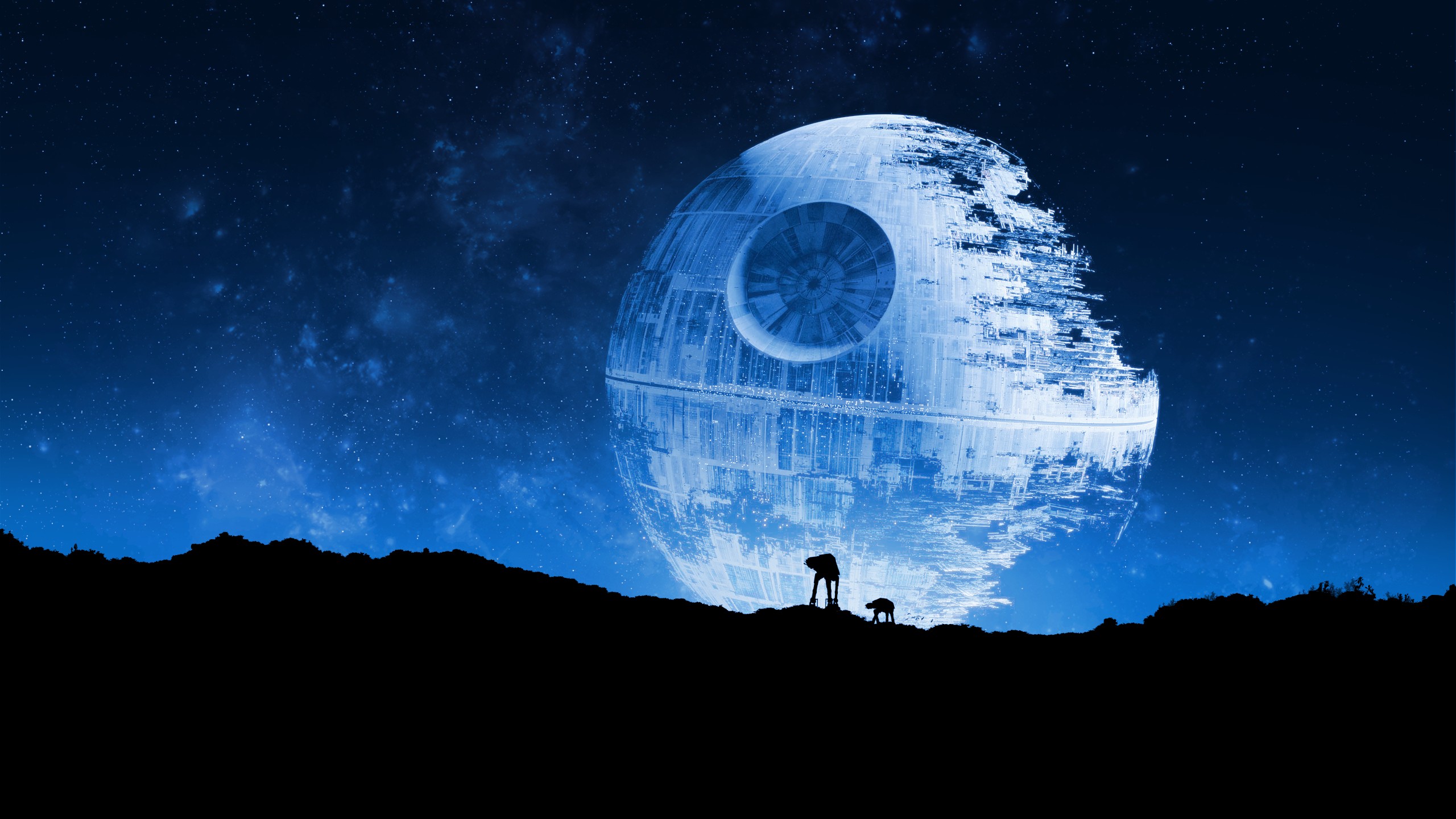 Star Wars, Death Star, AT AT, Space, Night sky Wallpaper