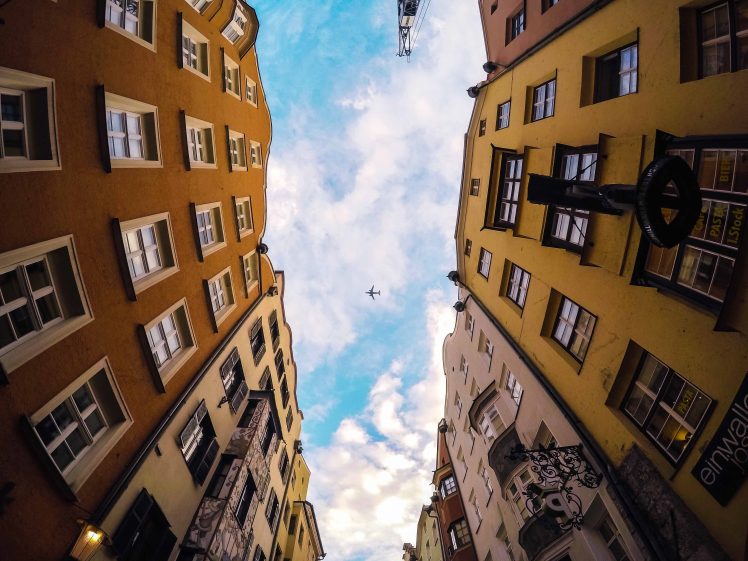 building, Sky, Clouds, Airplane, City, Cityscape HD Wallpaper Desktop Background