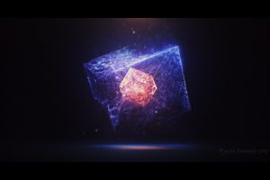 abstract, Pixel art, Artwork, Disintegration, Particular, Floating particles, Glowing, Cube, Reflection, Floating, Blurred, Boxes, Digital art